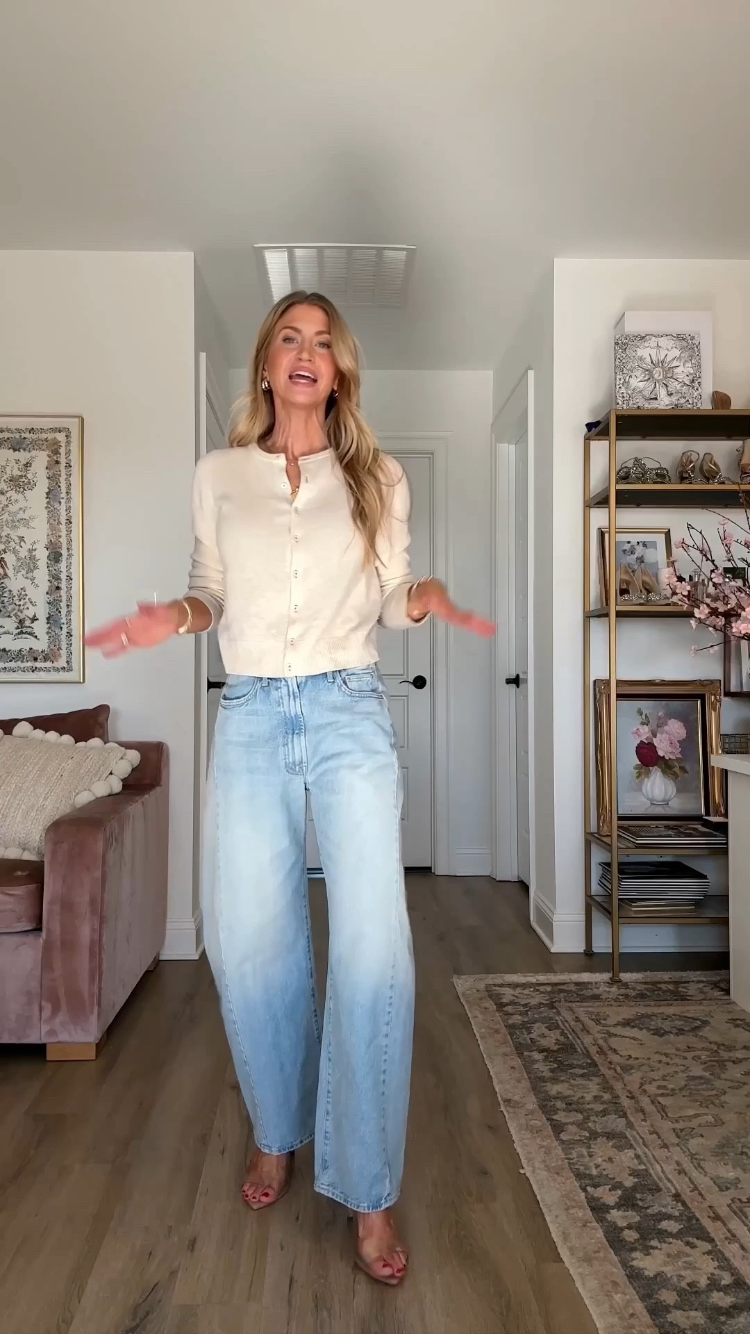 My outfit is 20% off right now with code Leanne20
Light wash barrel jeans: run TTS, wearing 25
Nude invisible heels: TTS
Cream cardigan: TTS, wearing a S 


#LTKspringtrends #LTKSpringSale #LTKootd