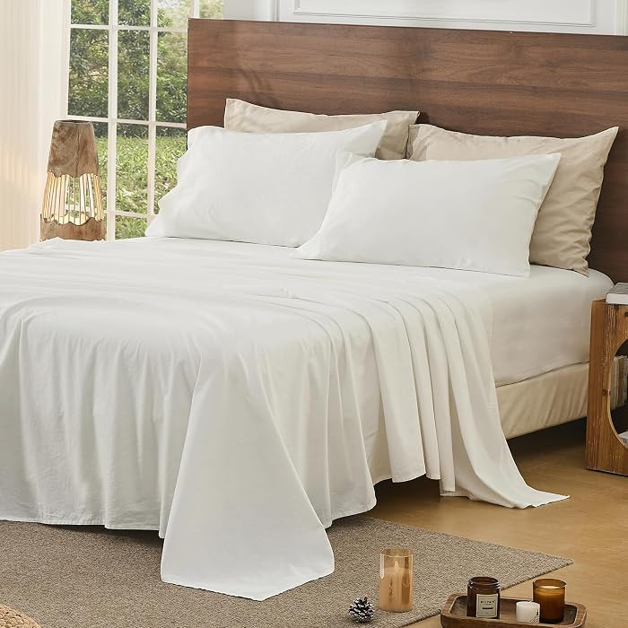 Bedlifes 100% French Linen King Bed Sheet Set \u2013 16" Deep Pocket, 4-Piece | Amazon (US)