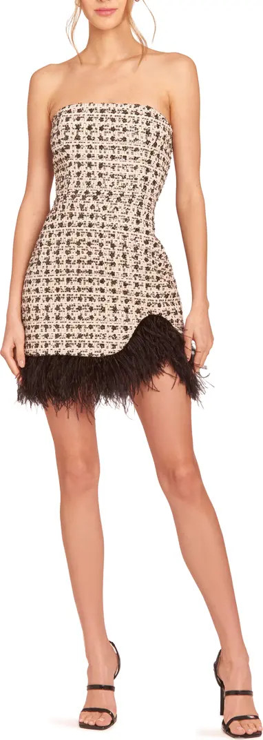 Jazz Sequin Tweed Feather Hem Strapless Dress | Nordstrom