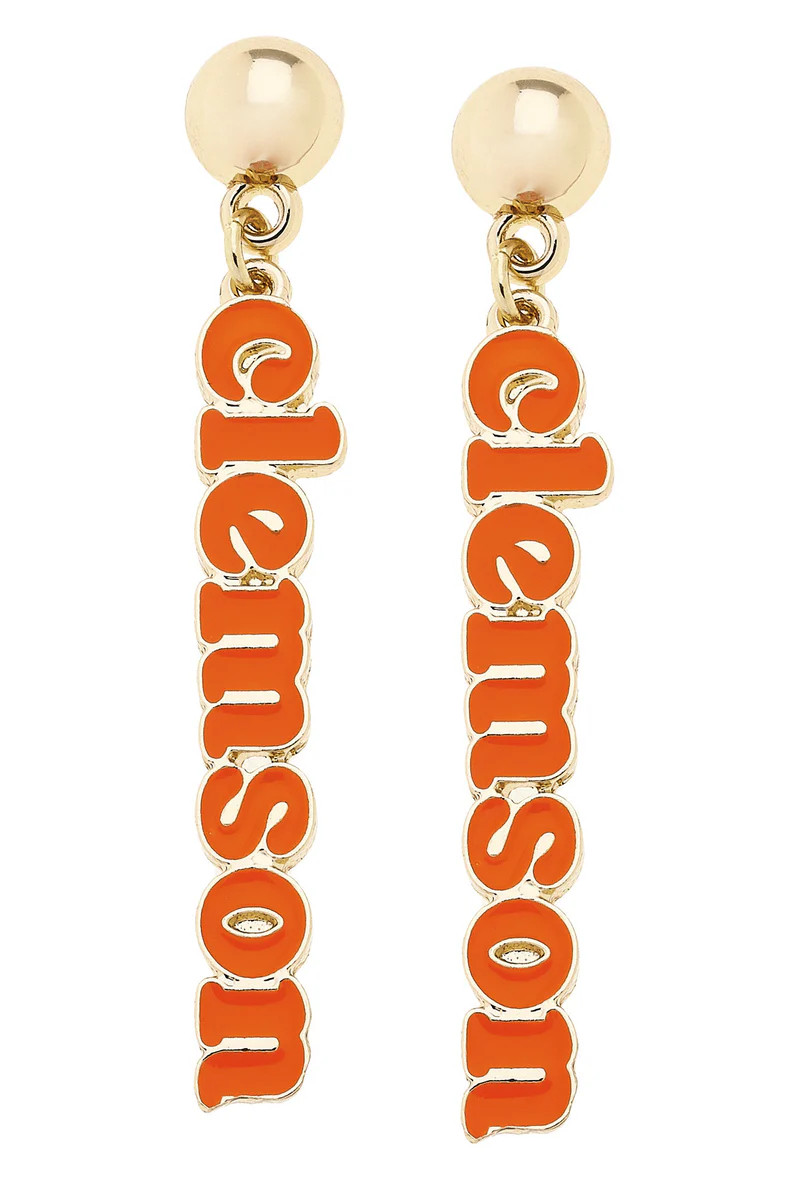 Clemson Tigers Slogan Earrings in Orange/Shiny Gold | CANVAS