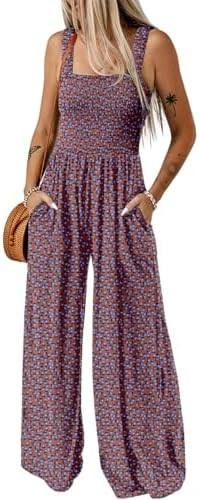 Dokotoo Women's Casual Loose Overalls Jumpsuits One Piece Sleeveless Printed Wide Leg Long Pant R... | Amazon (US)
