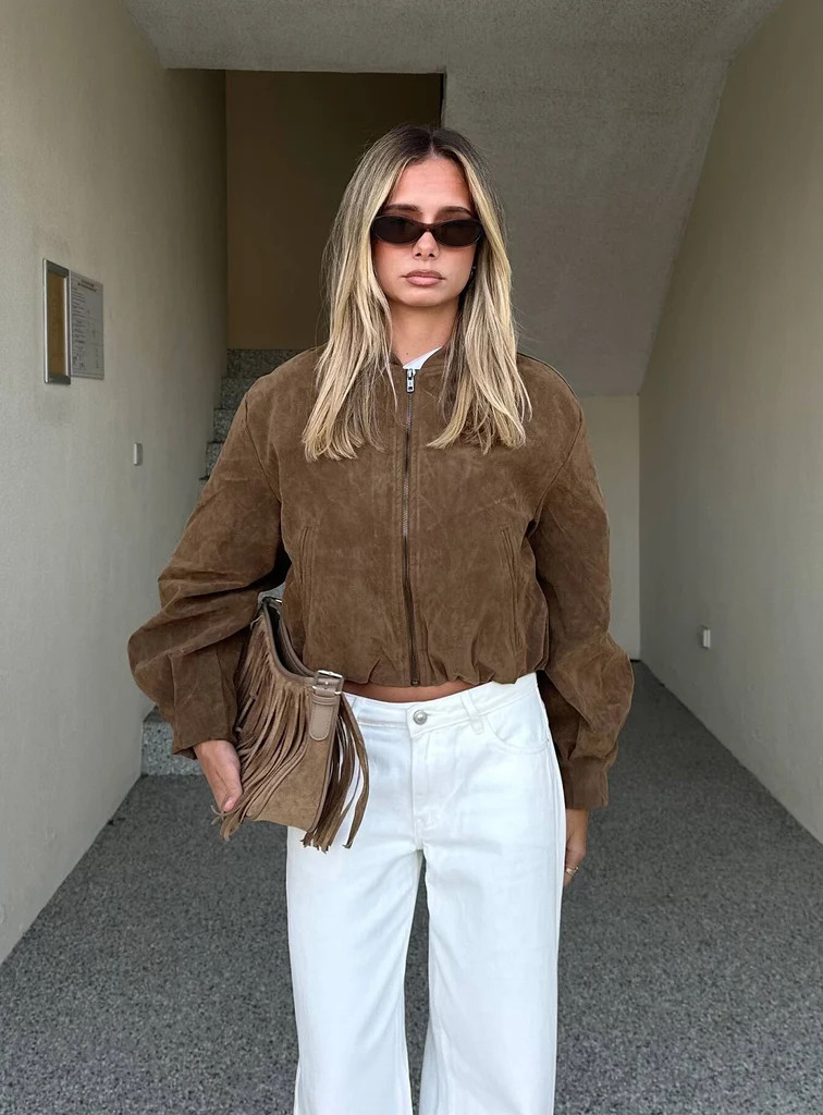 Mastery Faux Suede Bomber Jacket Brown | Princess Polly US