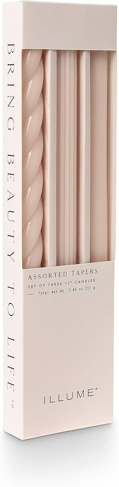 ILLUME Beautifully Done Unscented Assorted Candle Tapers 3-Pack, Blush Pink | Amazon (US)