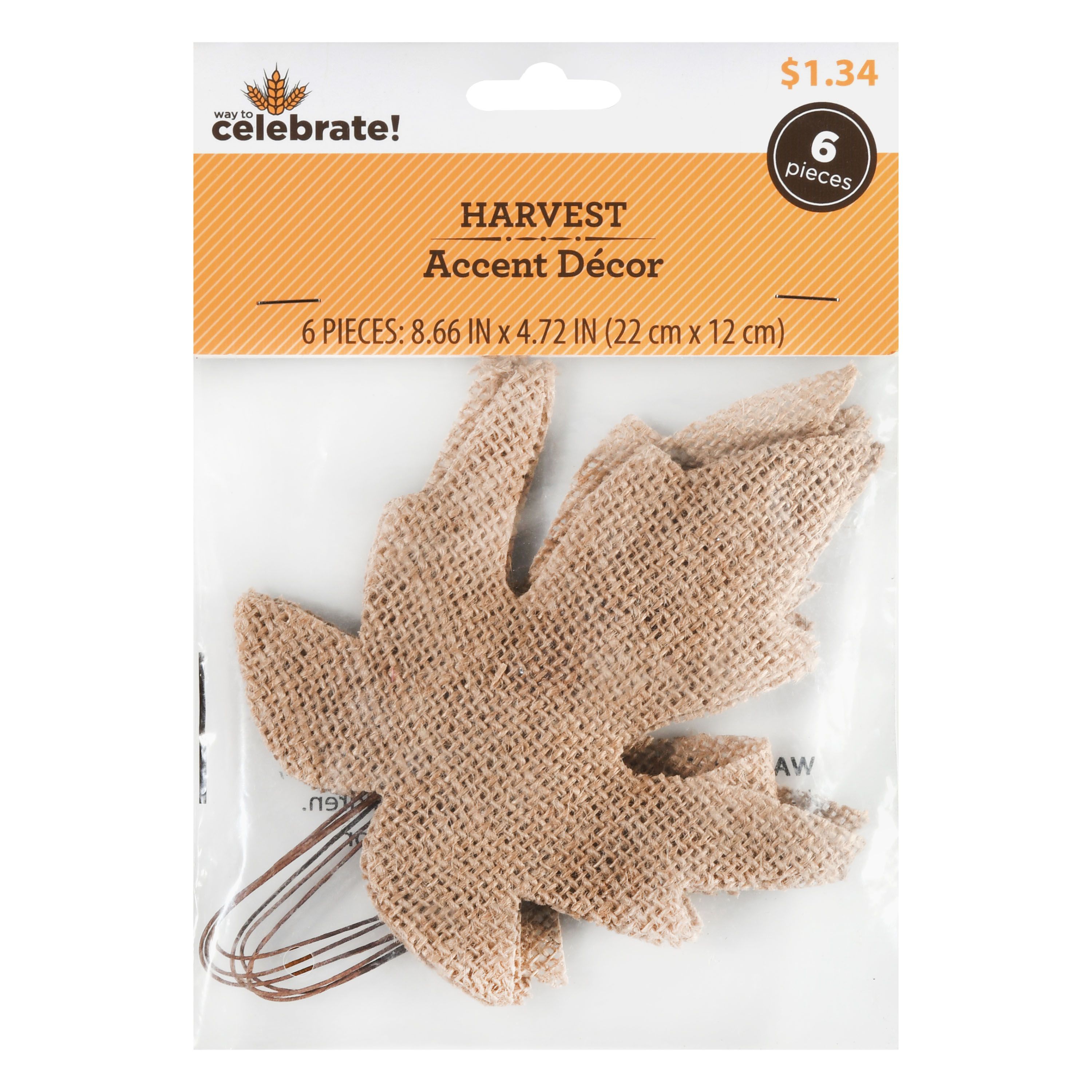 Way to Celebrate Harvest Burlap Artificial Maple Leaf, 6 Pack, Natural, Height 8.7 Inches, Width ... | Walmart (US)