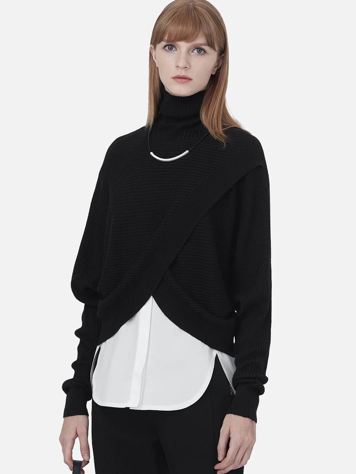 High Collar Color Block Two-Piece Sweater | SDEER