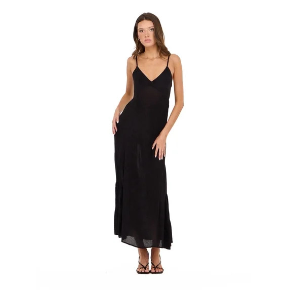 Forever 21 Women’s Spaghetti Strap Maxi Dress with Adjustable Tie Back, Flowing Tiered Skirt an... | Walmart (US)