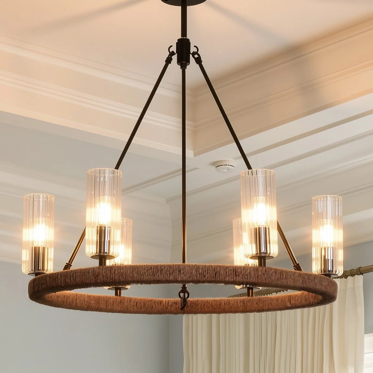 UFS2034 Coastal Indoor Chandelier, 24''H x 27''W x 27''Dep, Fluted/Ribbed Glass Shades, Matte Bla... | Urban Ambiance, Inc.