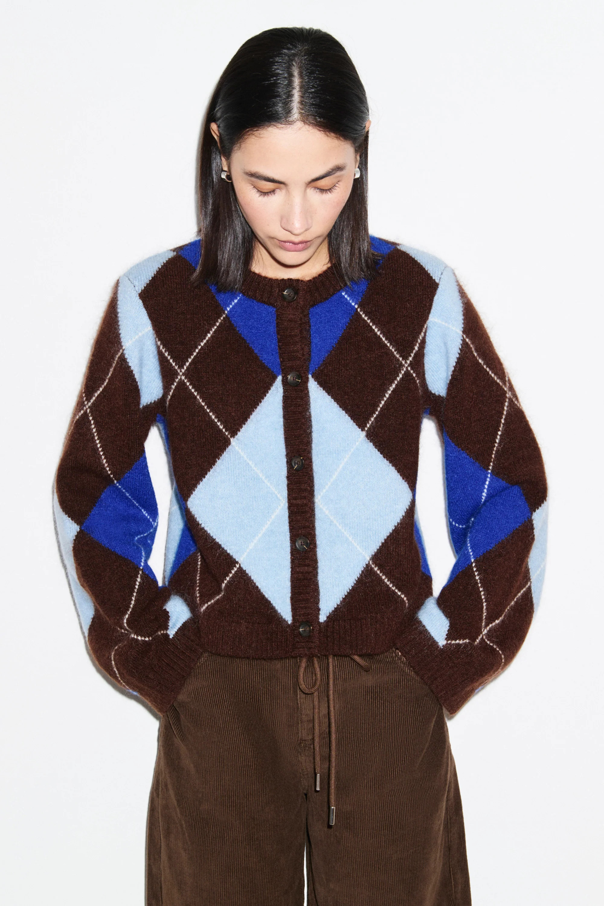 ALIGNE Knitted Argyle Cardigan - Multi | Deana | ALIGNE UK & EU