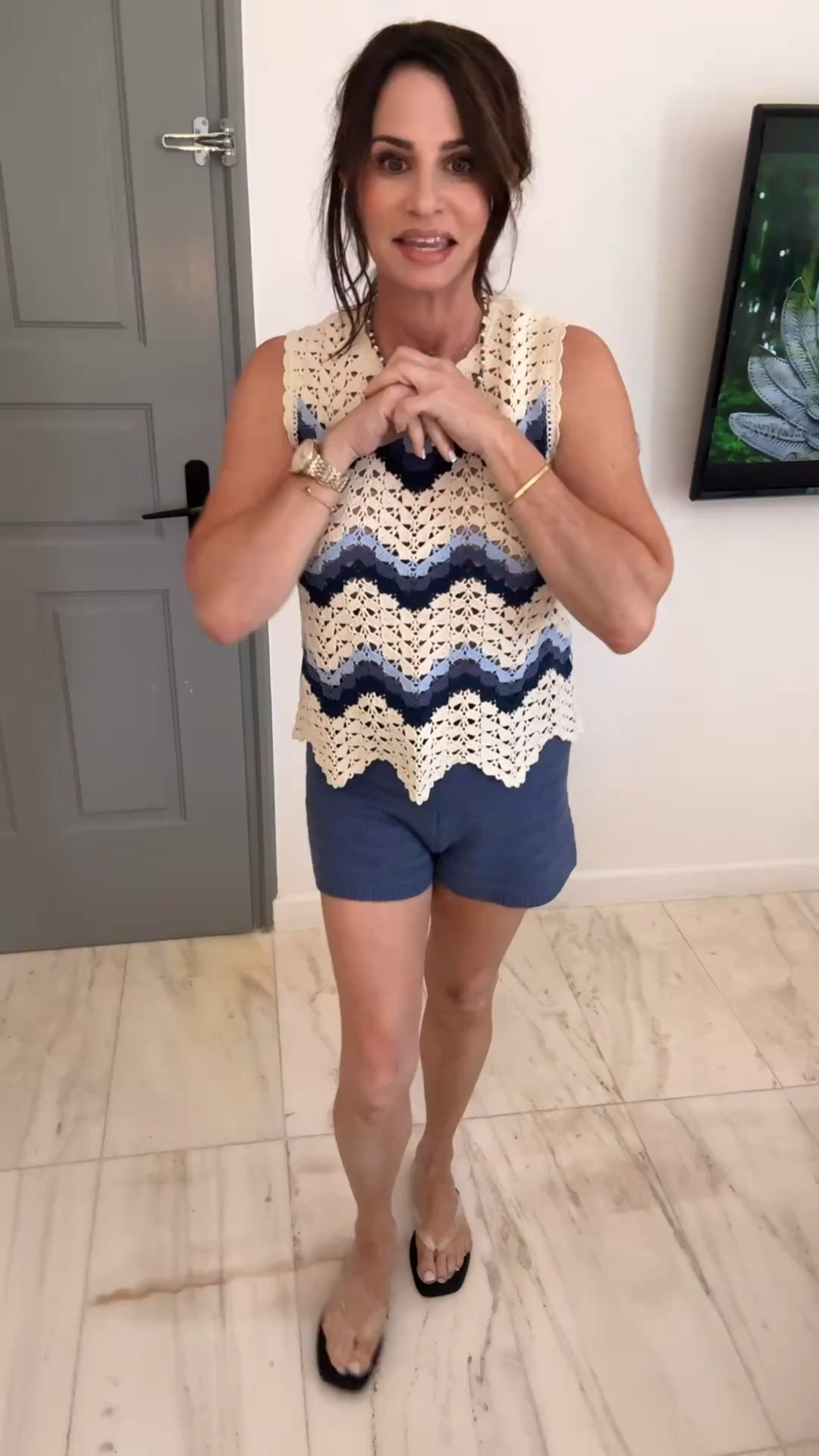 Really nice crochet/ cut out sleeveless top with matching knit shorts . Sold separately. Wearing a sm top and XS bottom.

#LTKootd #LTKOver40 #LTKSaleAlert