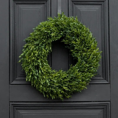 Realistic English Boxwood Leaf Front Door Wreath – 18" or 24" Everyday All Season Greenery | Darby Creek Trading