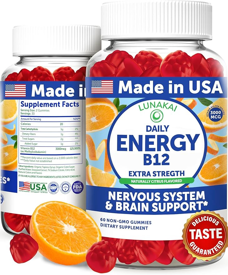 Lunakai Energy Gummies – USA Made Natural Energy Supplements – Vegan Vitamin B12 Gummies for ... | Amazon (US)