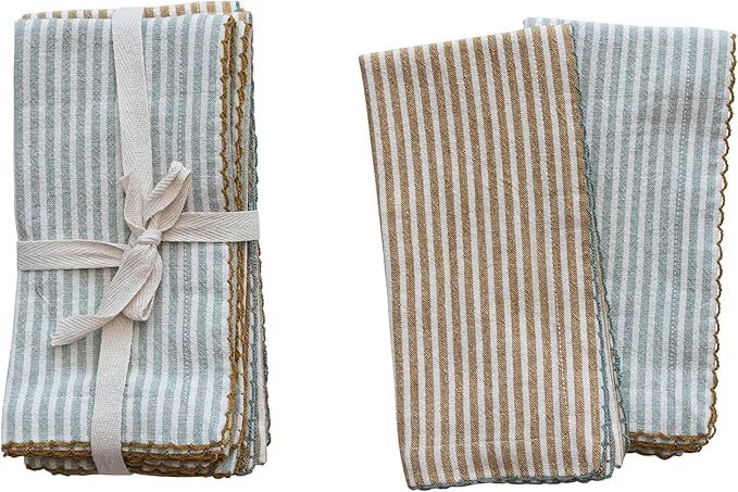 Creative Co-Op Square Cotton Scalloped Edge and Stripes, Set of 4, 2 Colors Napkin, Multi | Amazon (US)