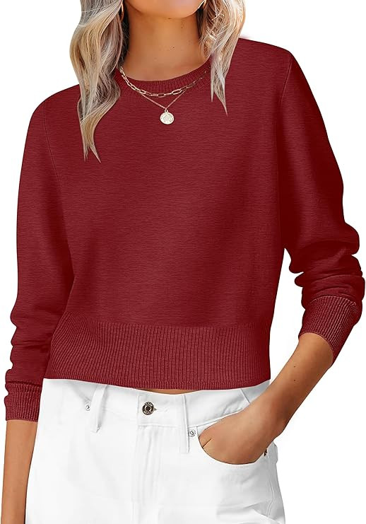 ANRABESS Women’s Long Sleeve Sweaters Cropped Crew Neck Business Casual Light Weight Sweater To... | Amazon (US)
