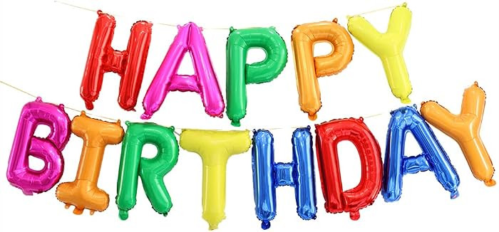 Foil Balloons Happy Birthday Banner Kit - Multicolour, 13 Written Letters Party Decoration Balloo... | Amazon (UK)