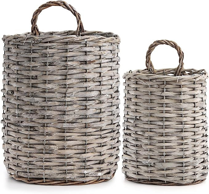 Coloch Set of 2 Wall Hanging Wicker Basket, Farmhouse Garden Hanging Planter Woven Rattan Flower ... | Amazon (US)