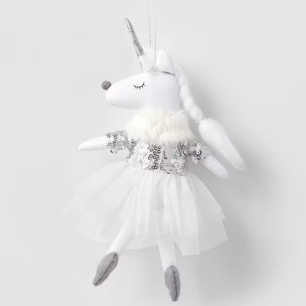 Fabric Ballet Unicorn with Sequined Dress Christmas Tree Ornament White/Silver - Wondershop™... | Target