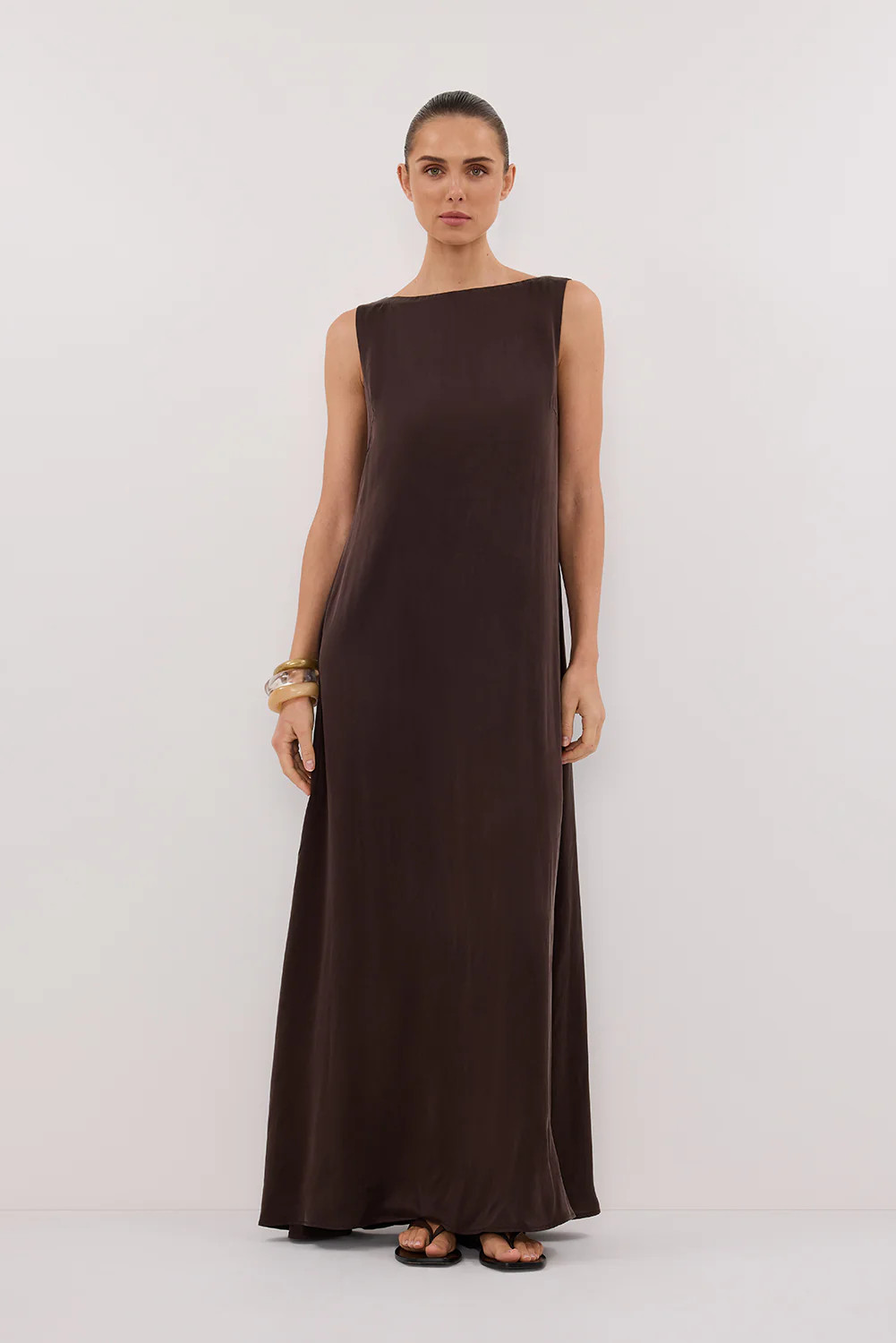LAYLA BITTER CHOC SILK MIDI DRESS | DISSH