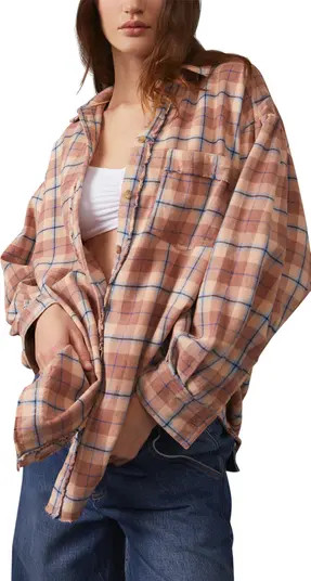 Free People Happy Hour Plaid Long Sleeve Flannel Shirt | Nordstrom | Nordstrom