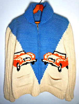 Vintage 50s Hand Knit Wool Cardigan Sweater Shawl Large Mens Race Car Talon Zip | eBay | eBay US