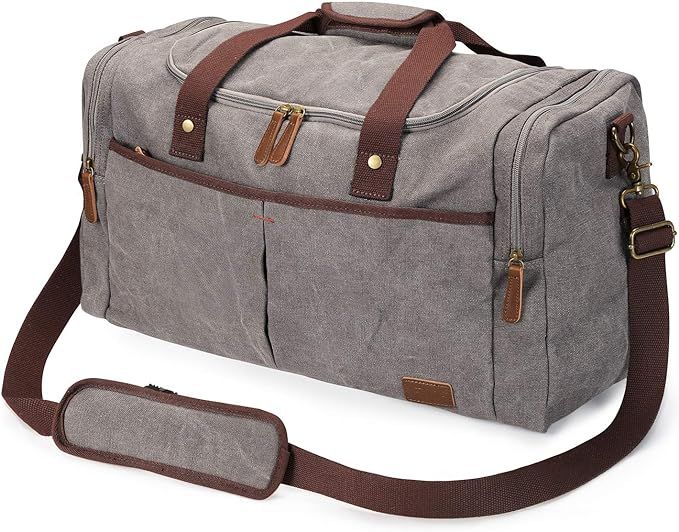S-ZONE Canvas Duffel Bag Travel Weekend Overnight Bag with Shoes Compartment for Men | Amazon (US)