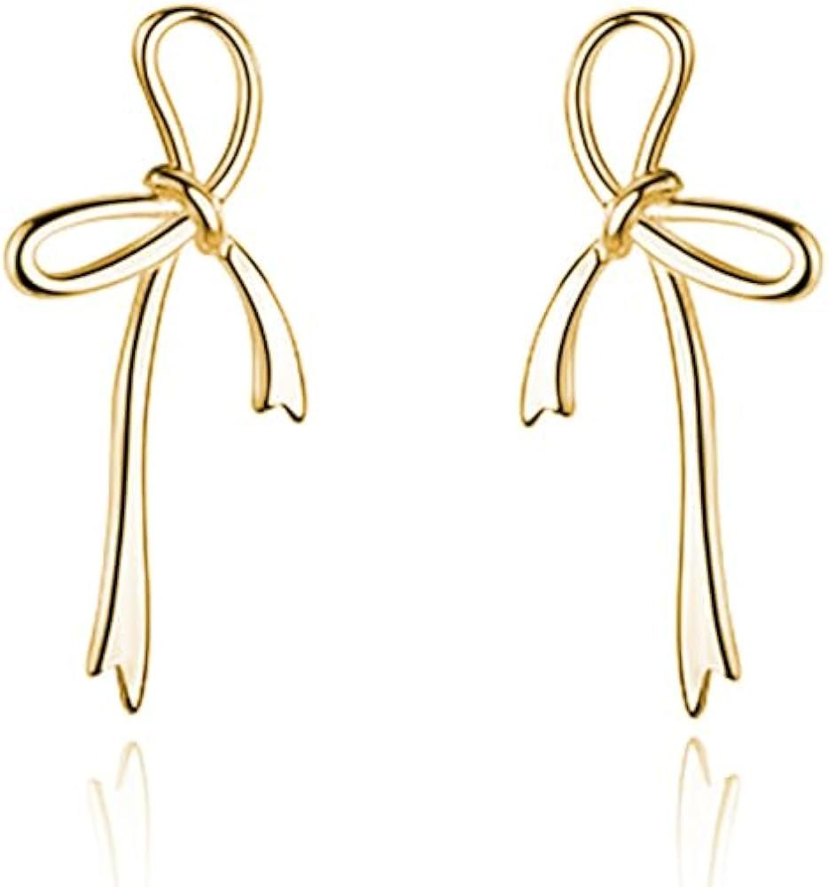 Reffeer Solid 925 Sterling Silver Bow Stud Earrings for Women Girls Bowknot Stud Earrings Drops | Amazon (US)