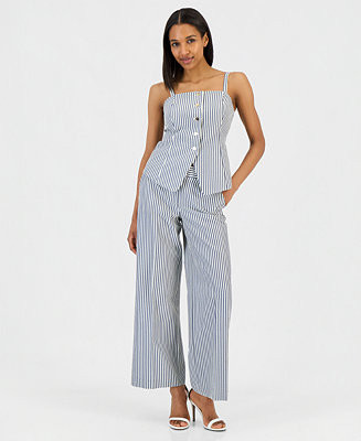 Women's Seersucker Stripe Wide-Leg Pants | Macy's