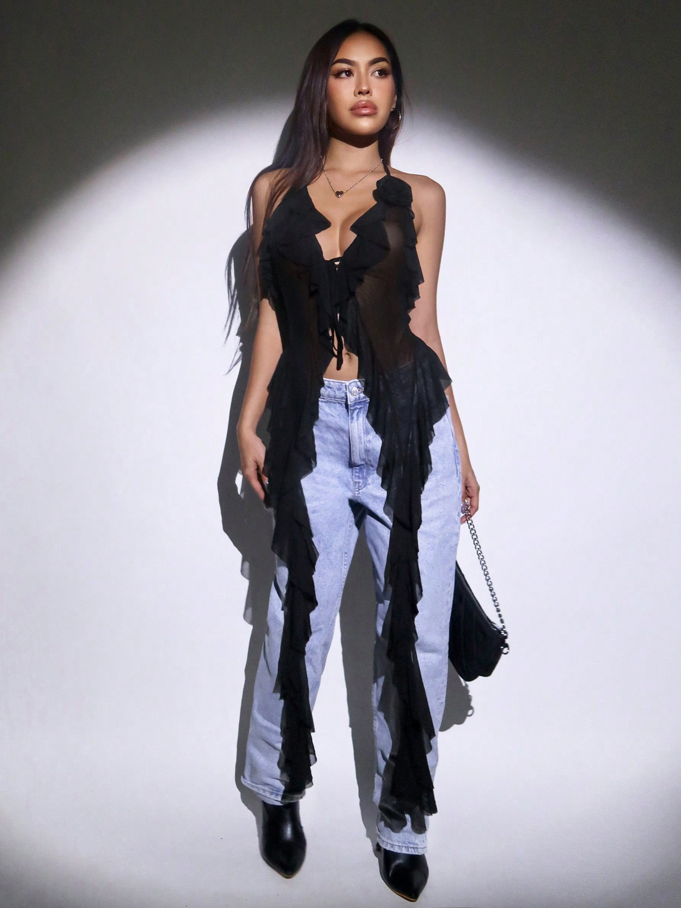 SHEIN ICON Franjetrim Binding zonder rug Halter top | SHEIN