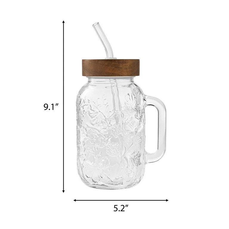 The Pioneer Woman Glass Palmer 32-Ounce Tumbler with Wood Lid , Clear | Walmart (US)