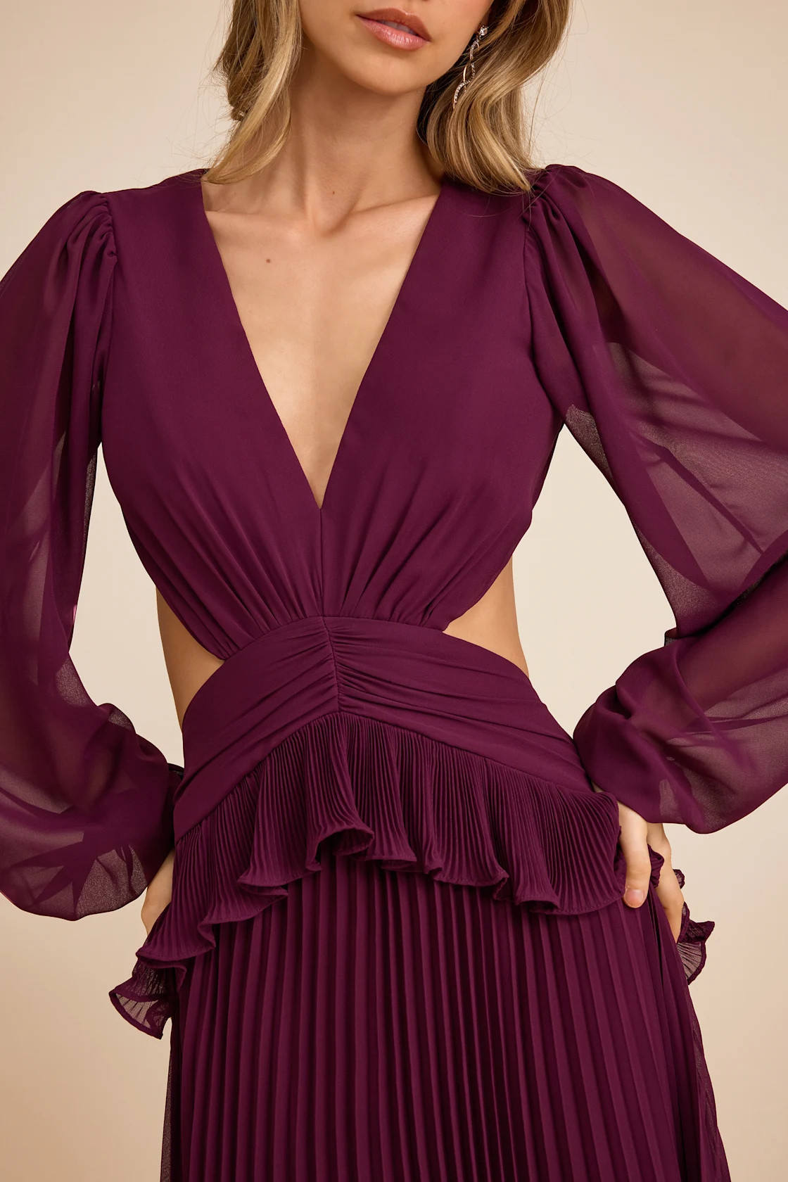 Chaelyn Plum Long Sleeve Cutout Maxi Dress | Lulus
