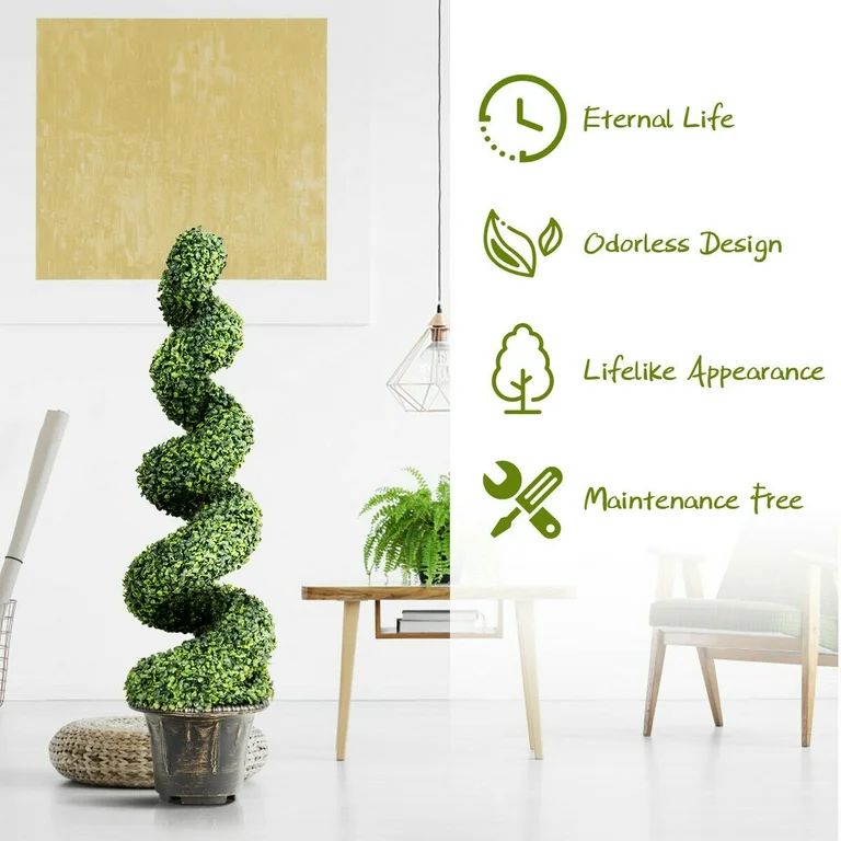 Gymax 4FT Artificial Boxwood Spiral Tree Faux Tree W/Realistic Leaves Indoor Outdoor | Walmart (US)