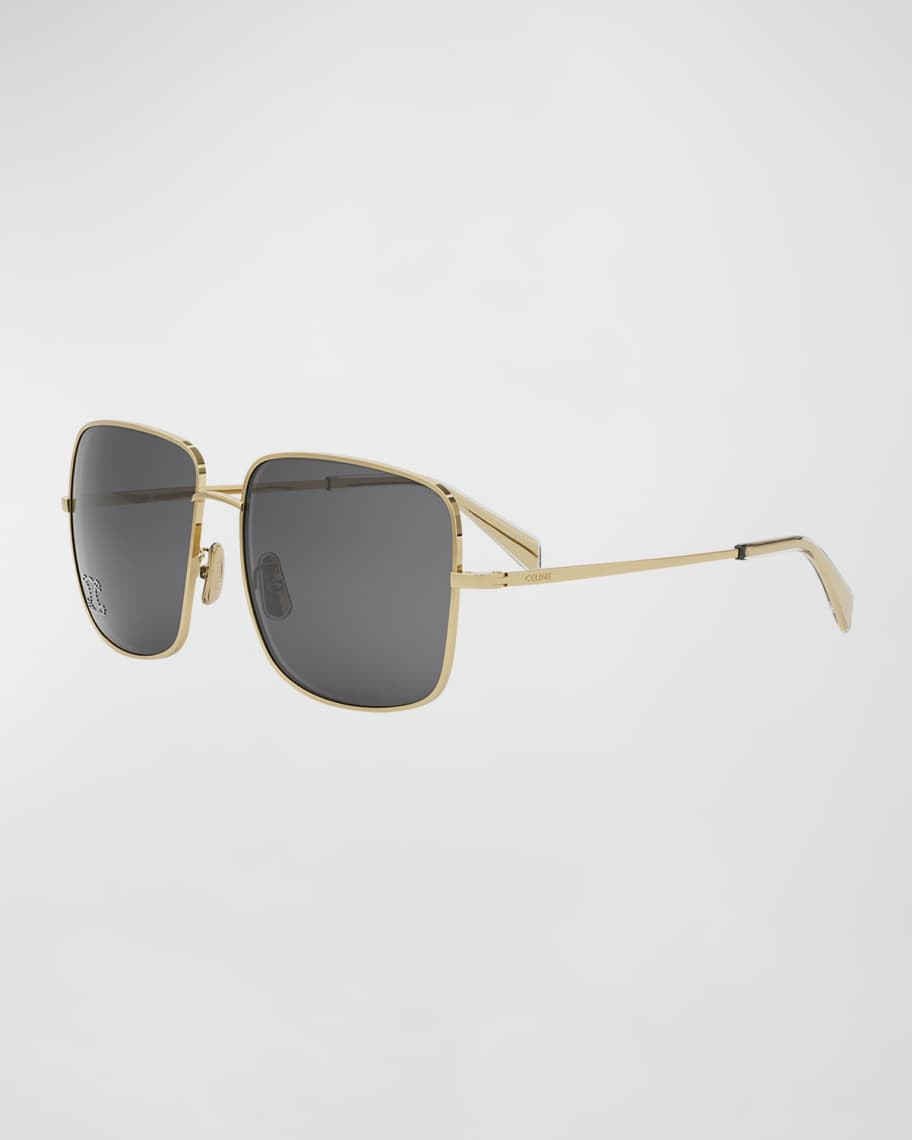 Celine Embellished Triomphe Metal Square Sunglasses | Neiman Marcus