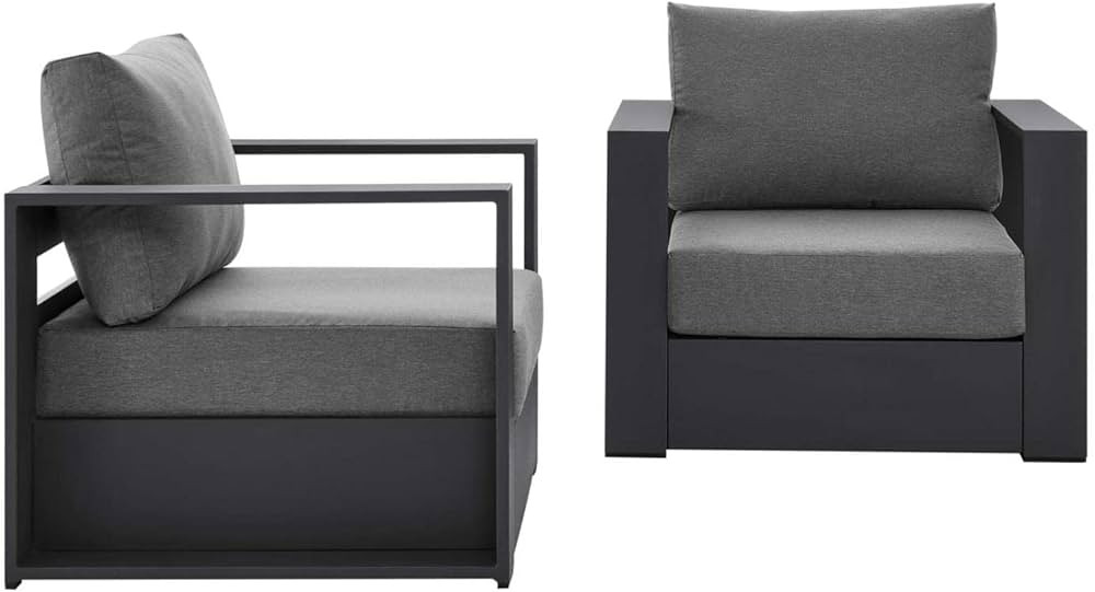 Modway Tahoe Fabric & Aluminum Outdoor Armchair in Charcoal/Gray (Set of 2) | Amazon (US)