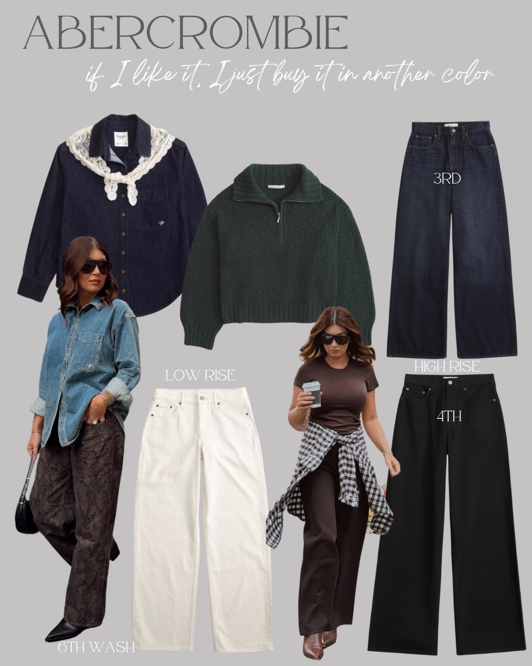 @abercrombie sale!! 30% off select sweaters + 20% off everything with code AFLTK (sale ends today)

This is everything I ordered. I wear a size 28R in jeans and medium in tops 
5’7 • 145lbs • 34DDD
