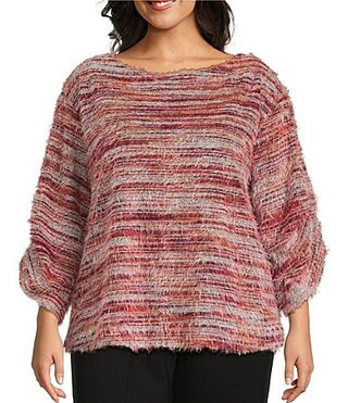 Slim Factor by Investments Plus Alexa Boat Neck 34 Sleeve Fuzzy Knit Top - 3X | Dillard's