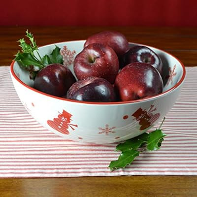 Euro Ceramica Winterfest Christmas Collection, 120oz Fruit Bowl for Serving & Decorations, Red/Wh... | Amazon (US)
