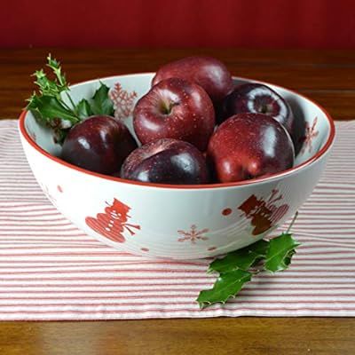 Euro Ceramica Winterfest Christmas Collection, 120oz Fruit Bowl for Serving & Decorations, Red/Wh... | Amazon (US)