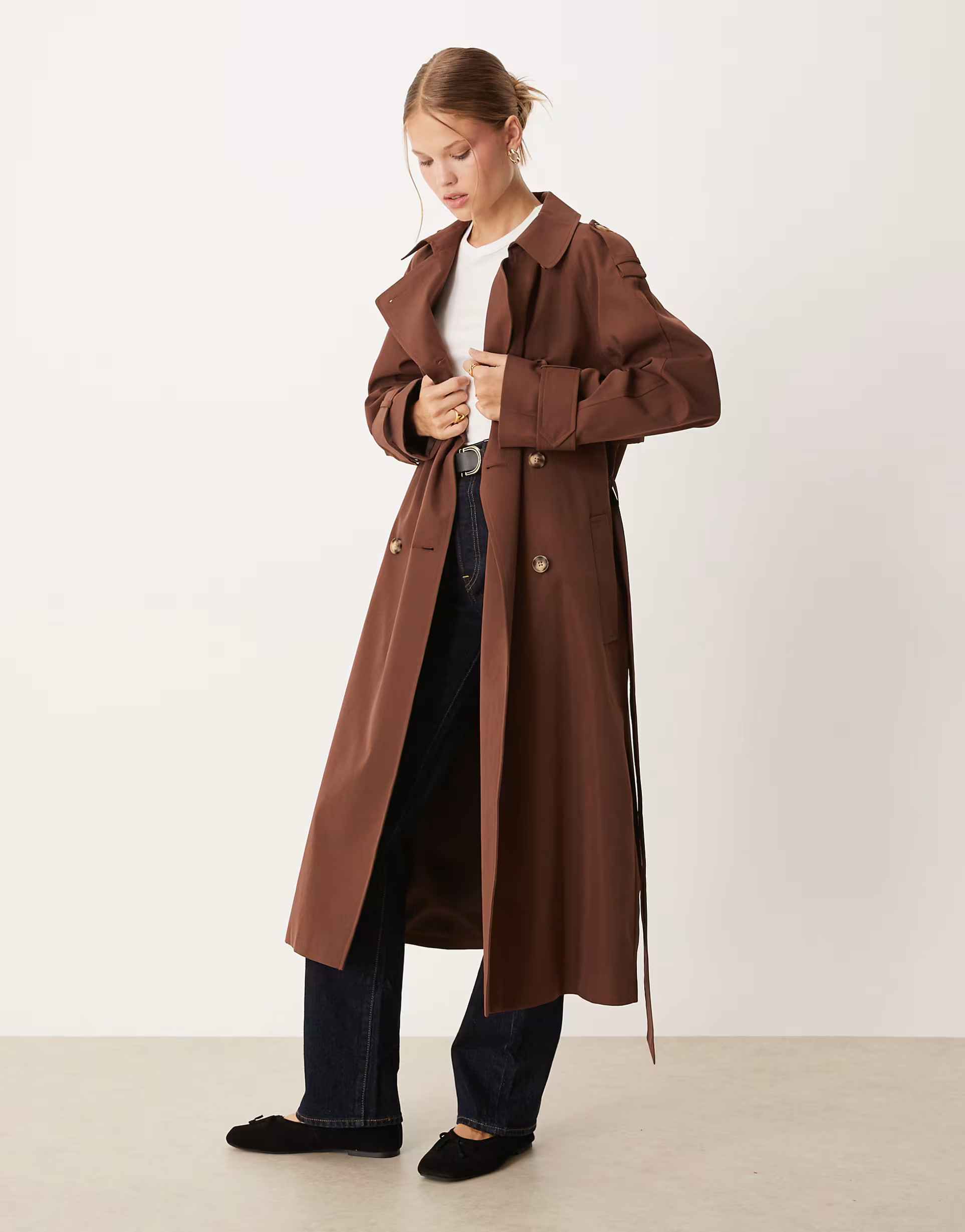 ASOS DESIGN longline trench coat in chocolate | ASOS (Global)