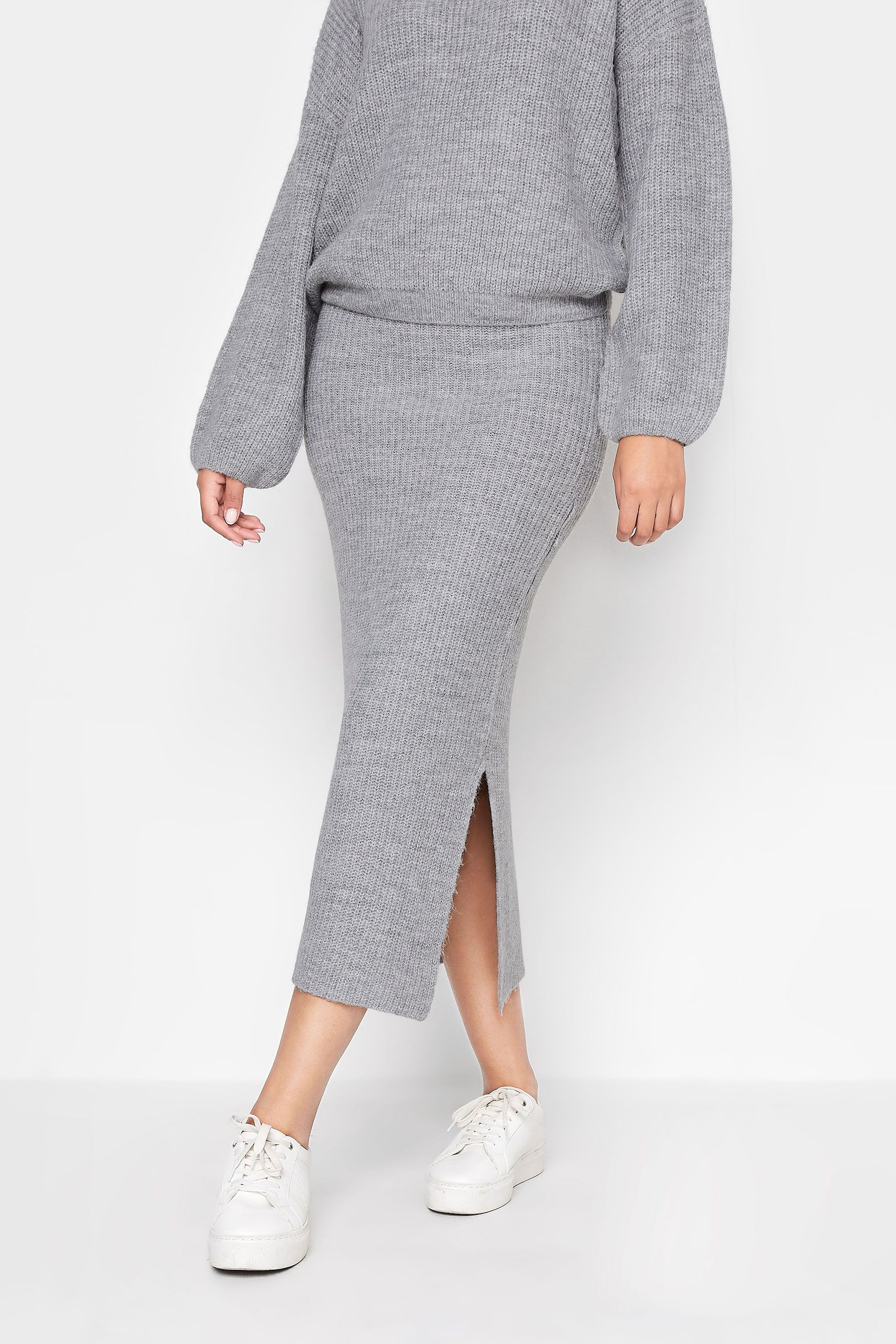 LTS Tall Grey Midi Knitted Skirt | Long Tall Sally