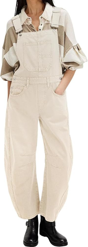 yoeasy Women's Denim Overall Barrel Wide Leg Bib Baggy Jeans Adjustable Strap Denim Romper Stretc... | Amazon (US)