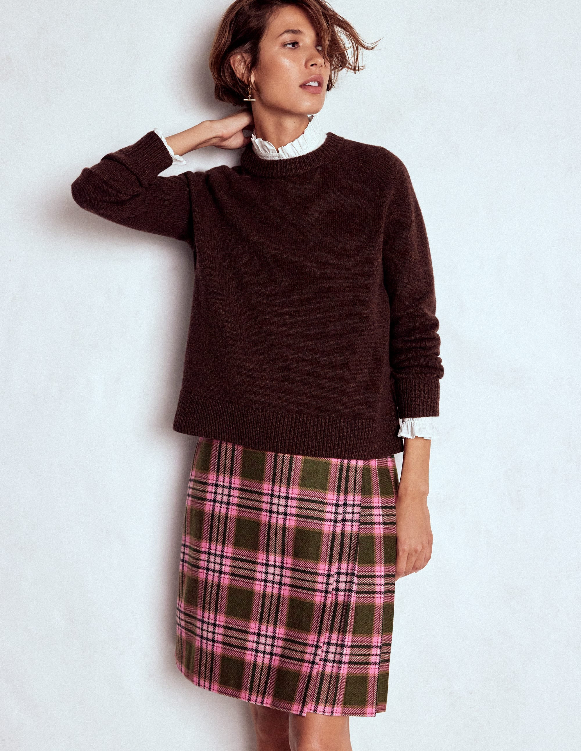 Helen Wool Kilt Skirt-Olive, Green and Pink Check | Boden UK