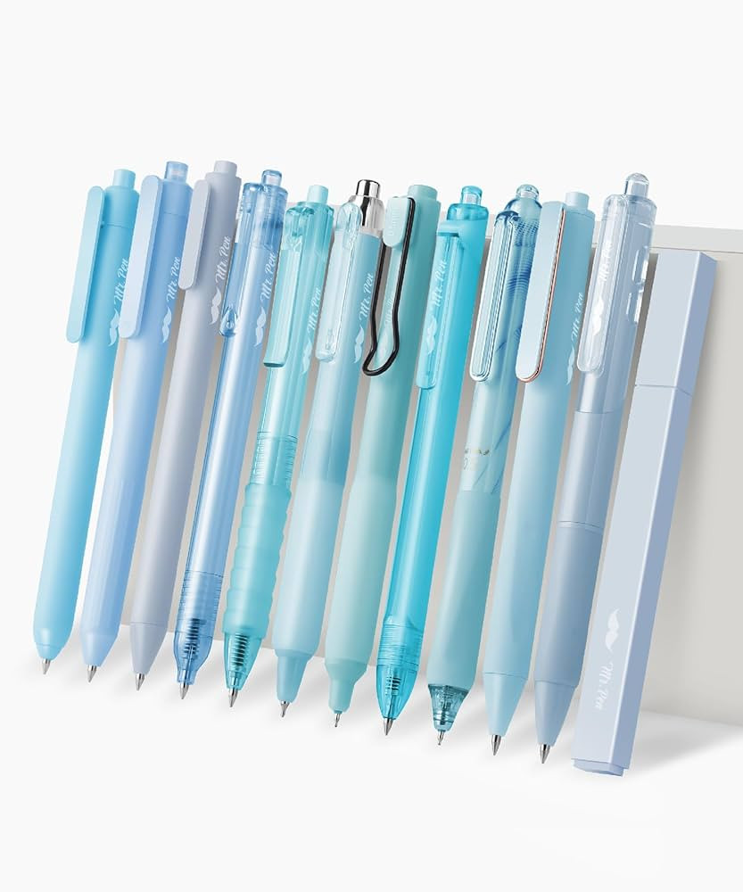 Mr. Pen- Gel Pen Set, 12 Pack, Pastel Blue Barrels, 1 x Aesthetic Highlighter, 0.5mm Black Ink Ge... | Amazon (US)