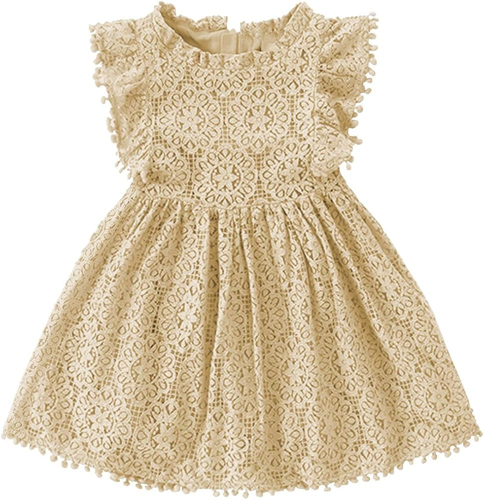 Csbks Toddler Girls Cute Pompoms Lace Floral Elegant Retro Swing Party Dress | Amazon (US)
