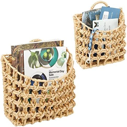 mDesign Natural Woven Hyacinth Closet Storage Wall Mount Organizer Basket Bin - for Storage in Cl... | Amazon (US)