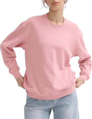 PUMIEY Womens Sweatshirt Crew Neck Long Sleeve Shirts Loose Fit Pullover Trendy Tops, Ballet Pink Medium | Amazon (US)