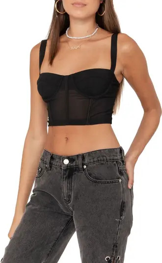 EDIKTED Teagan Mesh Corset Crop Top | Nordstrom | Nordstrom