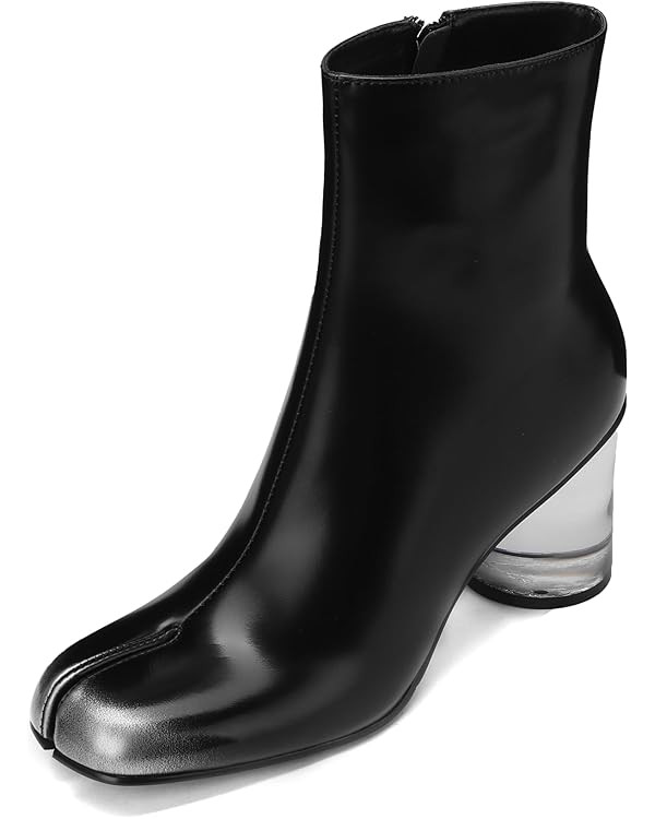 Split Toe Women Clear Block Heels Ankle Boots Chunky High Heels Booties Tabi Zipper Side Short Bo... | Amazon (US)