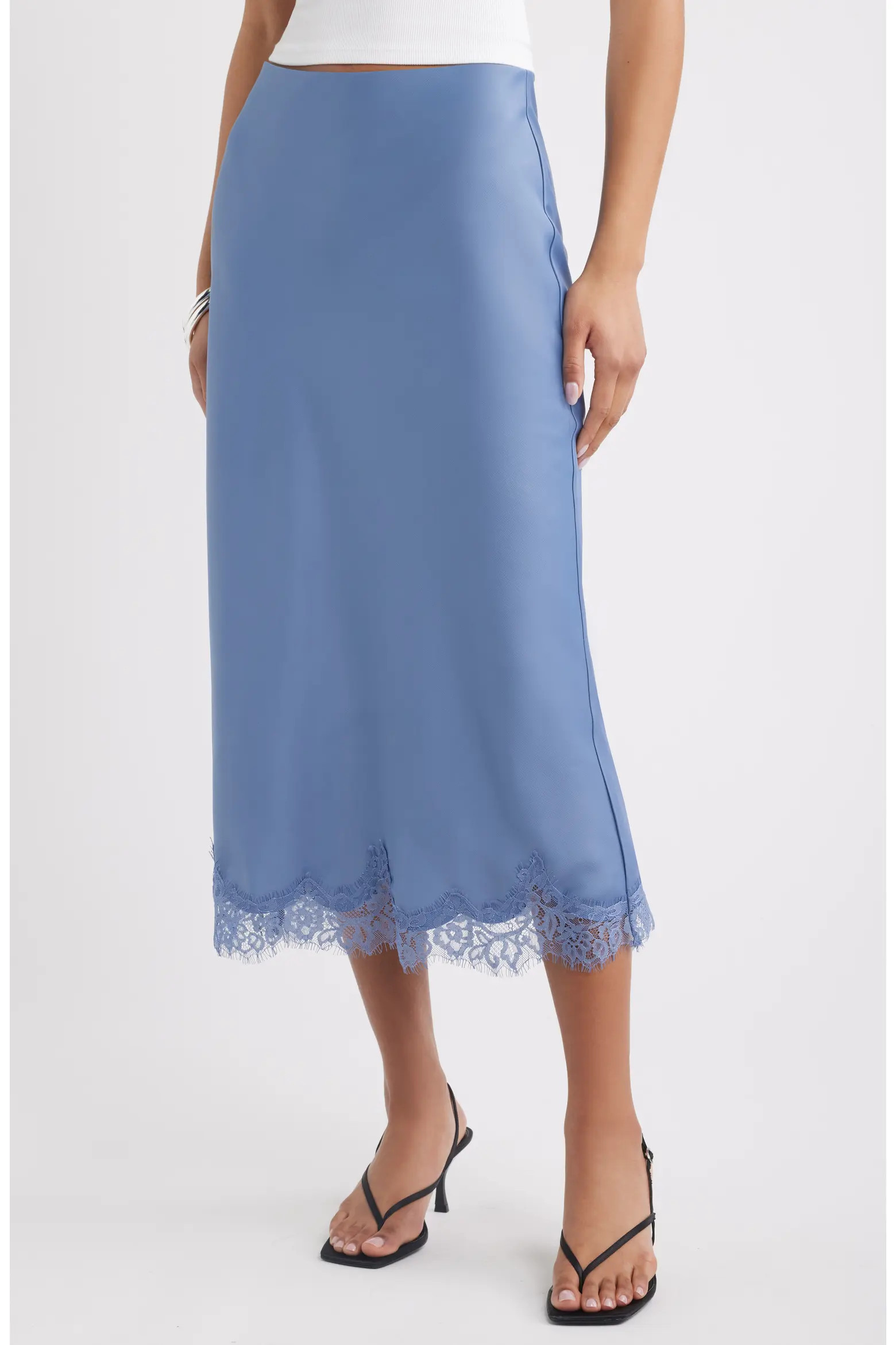 Lace Trim Satin Midi Skirt (Women) | Nordstrom | Nordstrom