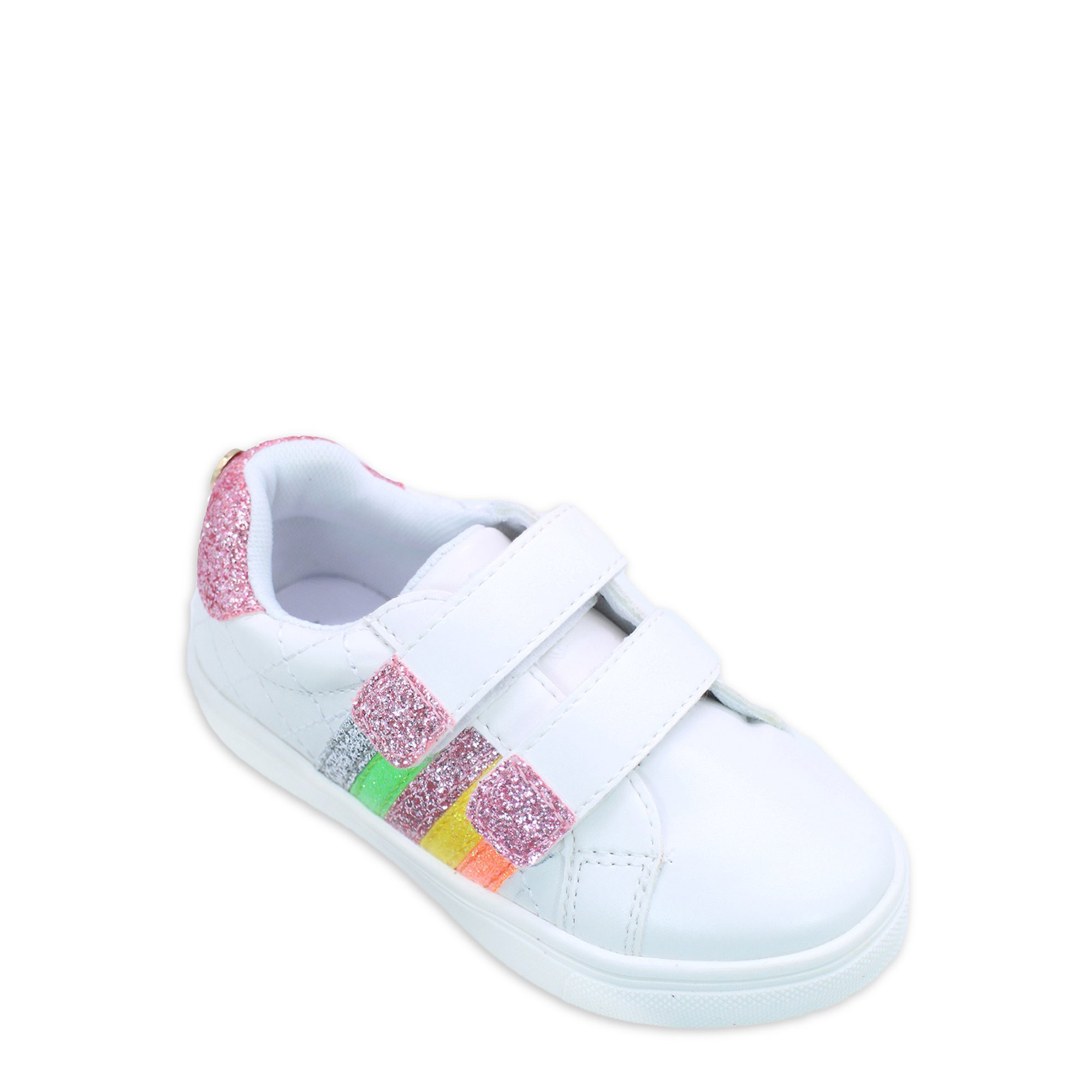 Nicole Miller Double Velcro Strap Rainbow Striped Glitter Fashion Court Sneaker (Toddler Girls) | Walmart (US)