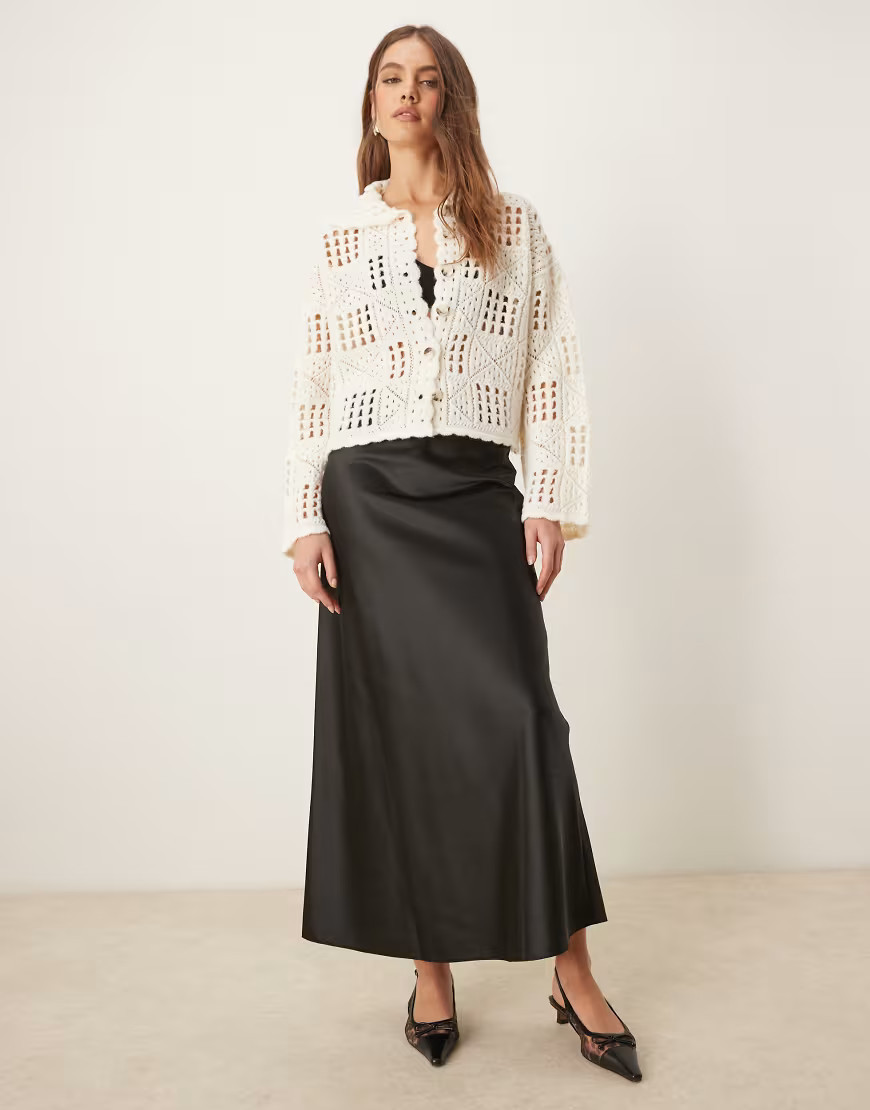 Miss Selfridge satin maxi skirt in black | ASOS (Global)