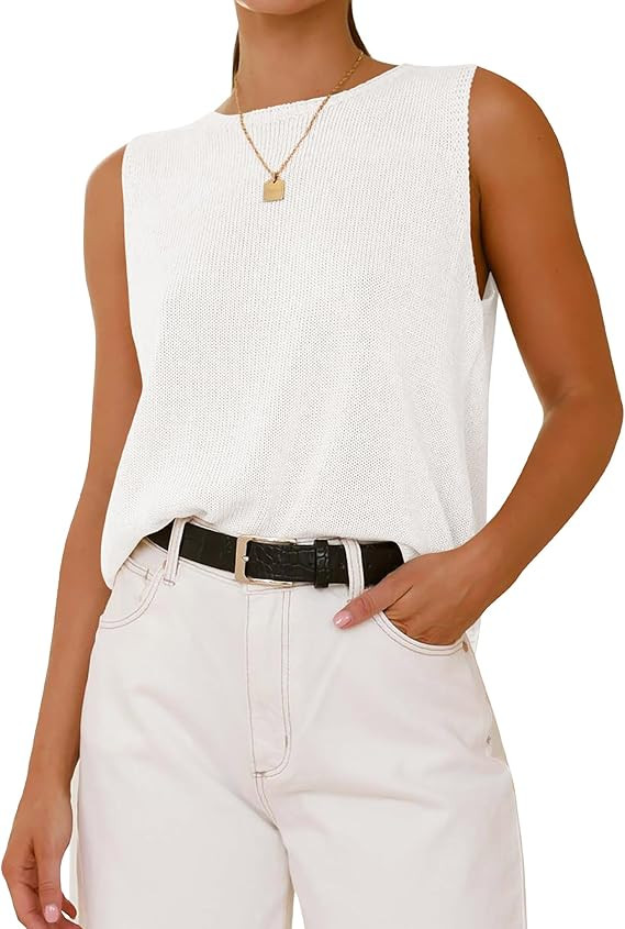 BTFBM Sleeveless Sweater Tops for Women 2026 Crew Neck Lightweight Casual Loose Tank Summer Outfi... | Amazon (US)